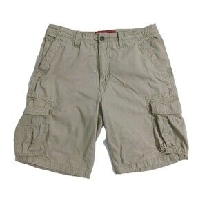 Perry Ellis Men's 34 Cargo Shorts Long Khaki Utility Trail Canvas Tan Beige